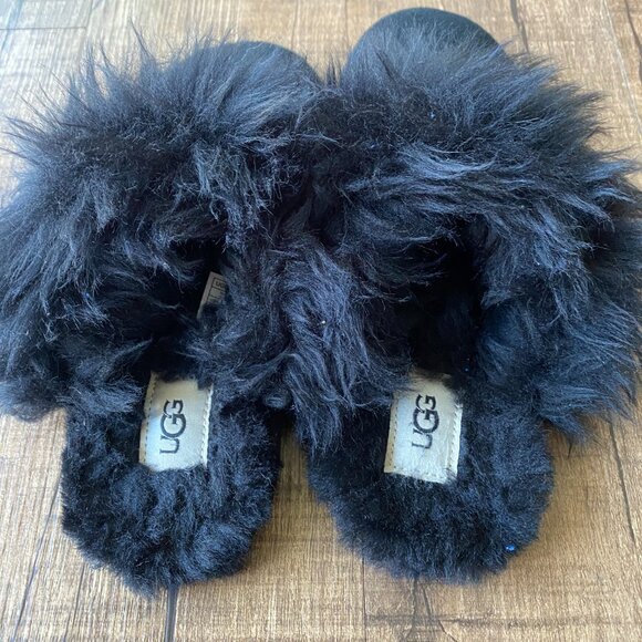 UGG SCUFF SIS BLACK SHEARLING CUFFED SLIPPERS SHOES US 7 - Picture 5 of 7